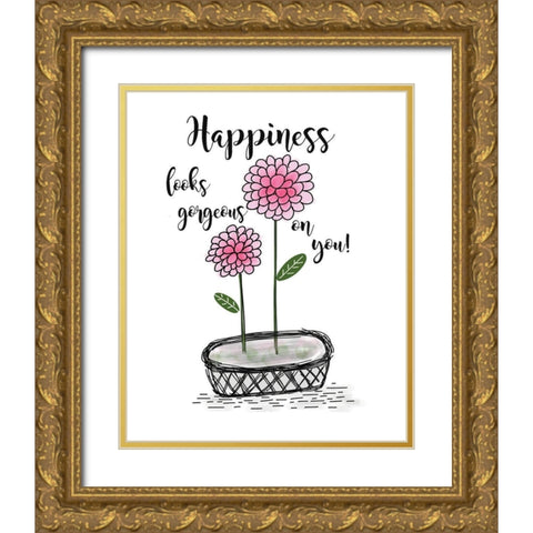 Happiness Gold Ornate Wood Framed Art Print with Double Matting by Moulton, Jo