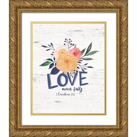 Love Never Fails Gold Ornate Wood Framed Art Print with Double Matting by Moulton, Jo