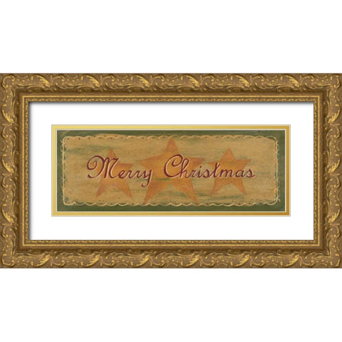 Merry Christmas Gold Ornate Wood Framed Art Print with Double Matting by Moulton, Jo