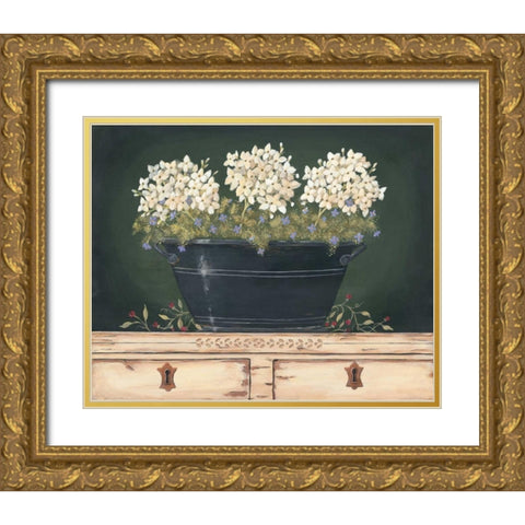 Floral with Hydrangea Gold Ornate Wood Framed Art Print with Double Matting by Moulton, Jo