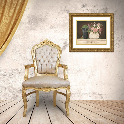 Floral with Black Bucket Gold Ornate Wood Framed Art Print with Double Matting by Moulton, Jo
