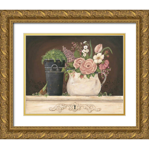 Floral with Black Bucket Gold Ornate Wood Framed Art Print with Double Matting by Moulton, Jo