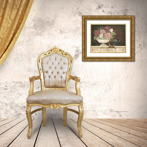 Floral With Black Bird Gold Ornate Wood Framed Art Print with Double Matting by Moulton, Jo