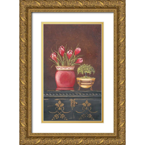 Asiain Red Crocus Floral Gold Ornate Wood Framed Art Print with Double Matting by Moulton, Jo