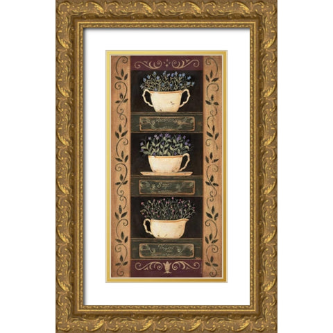 Teacup Herbs I Gold Ornate Wood Framed Art Print with Double Matting by Moulton, Jo