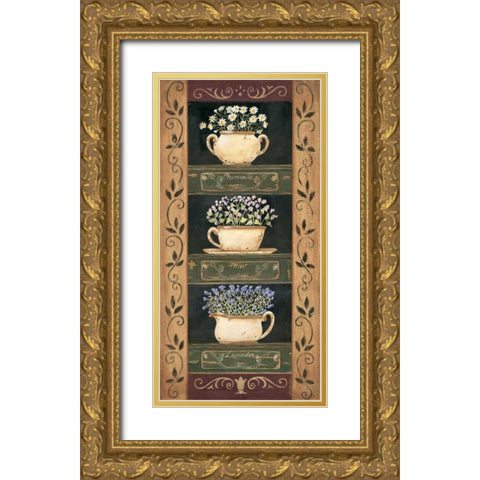 Teacup Herbs II Gold Ornate Wood Framed Art Print with Double Matting by Moulton, Jo