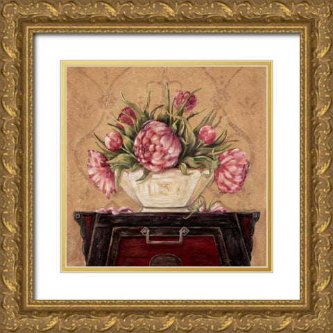 Zen Peonies Gold Ornate Wood Framed Art Print with Double Matting by Moulton, Jo