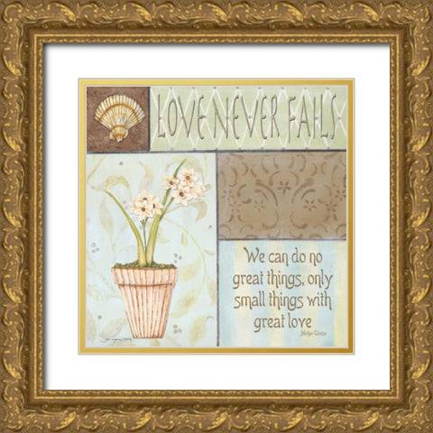 Love Never Fails Gold Ornate Wood Framed Art Print with Double Matting by Moulton, Jo