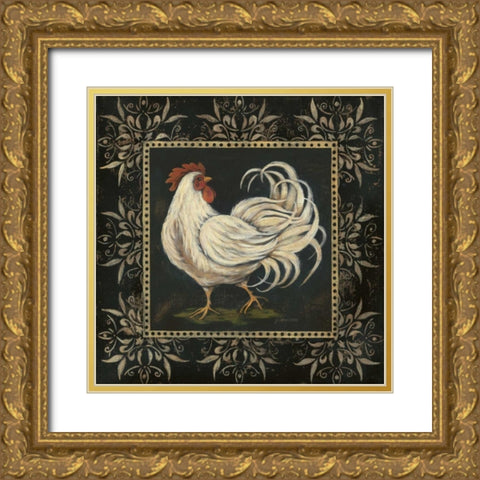 Black and White Rooster II Gold Ornate Wood Framed Art Print with Double Matting by Moulton, Jo