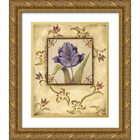 Purple Tulip Gold Ornate Wood Framed Art Print with Double Matting by Moulton, Jo
