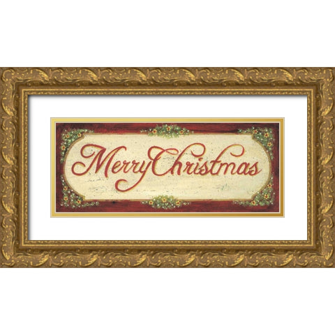 Merry Christmas Gold Ornate Wood Framed Art Print with Double Matting by Moulton, Jo