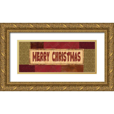Merry Christmas Gold Ornate Wood Framed Art Print with Double Matting by Moulton, Jo