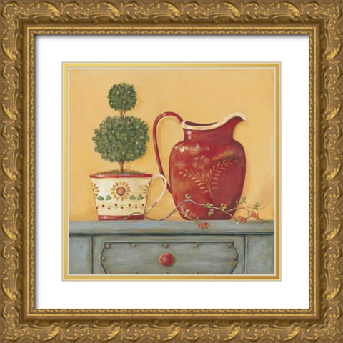 Red Vase Gold Ornate Wood Framed Art Print with Double Matting by Moulton, Jo