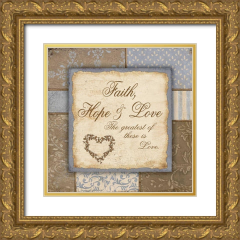 Faith Hope and Love Gold Ornate Wood Framed Art Print with Double Matting by Moulton, Jo