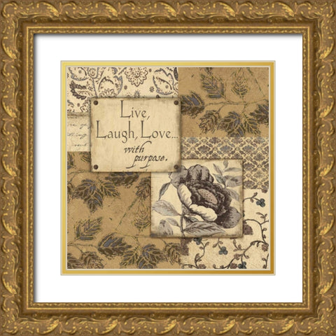 Live-Laugh-Love Gold Ornate Wood Framed Art Print with Double Matting by Moulton, Jo