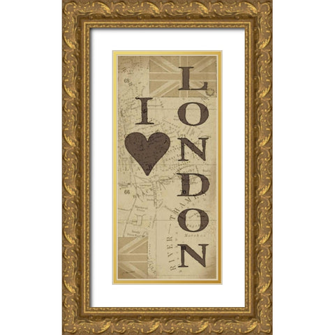 I Love London Gold Ornate Wood Framed Art Print with Double Matting by Moulton, Jo