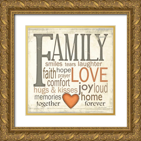 Family Typography Gold Ornate Wood Framed Art Print with Double Matting by Moulton, Jo