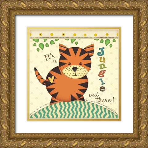 Jungle Tiger Gold Ornate Wood Framed Art Print with Double Matting by Moulton, Jo