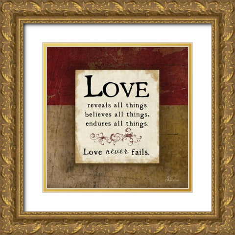 Love Never Fails Gold Ornate Wood Framed Art Print with Double Matting by Pugh, Jennifer
