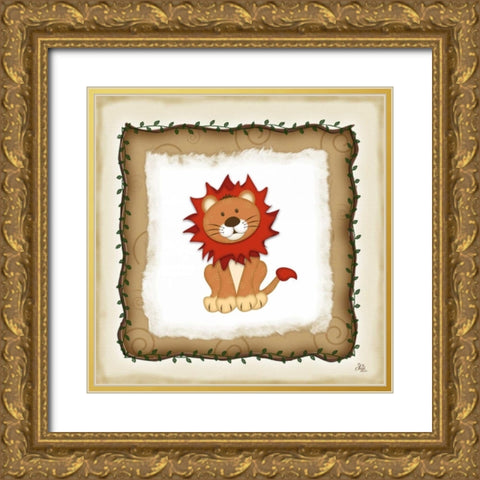 Safari Lion Gold Ornate Wood Framed Art Print with Double Matting by Pugh, Jennifer