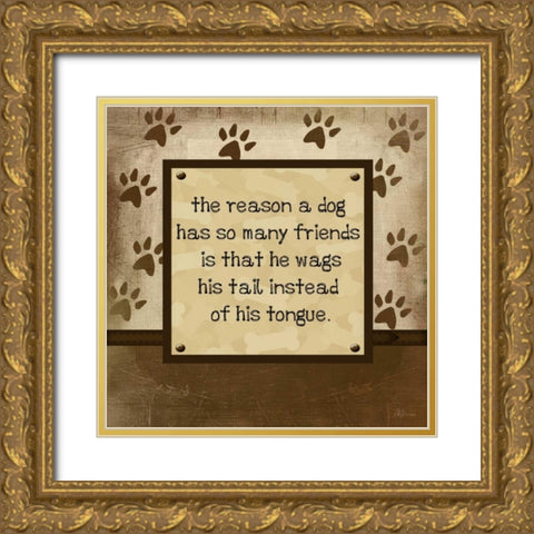 Dog Wags Tail Gold Ornate Wood Framed Art Print with Double Matting by Pugh, Jennifer