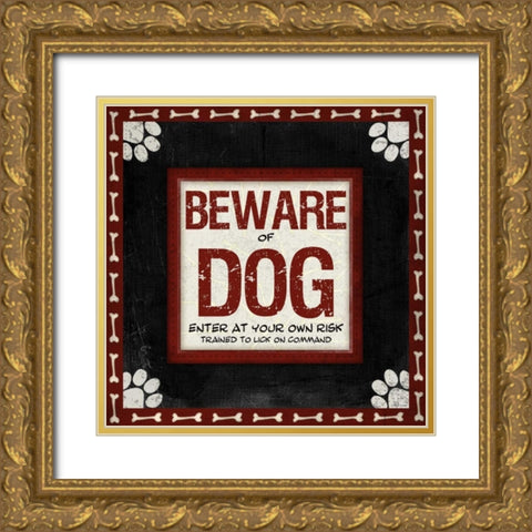 Beware of Dog Gold Ornate Wood Framed Art Print with Double Matting by Pugh, Jennifer