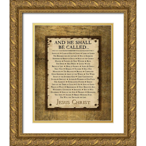 Names of Christ Gold Ornate Wood Framed Art Print with Double Matting by Pugh, Jennifer