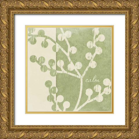 Green - Cream Calm Gold Ornate Wood Framed Art Print with Double Matting by Pugh, Jennifer