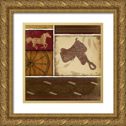 Western Saddle - Red Gold Ornate Wood Framed Art Print with Double Matting by Pugh, Jennifer