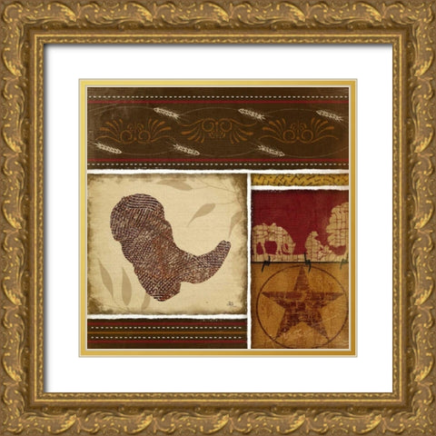 Western Boot - Red Gold Ornate Wood Framed Art Print with Double Matting by Pugh, Jennifer