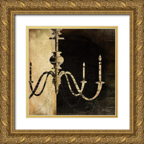 Black and White Chandelier Gold Ornate Wood Framed Art Print with Double Matting by Pugh, Jennifer