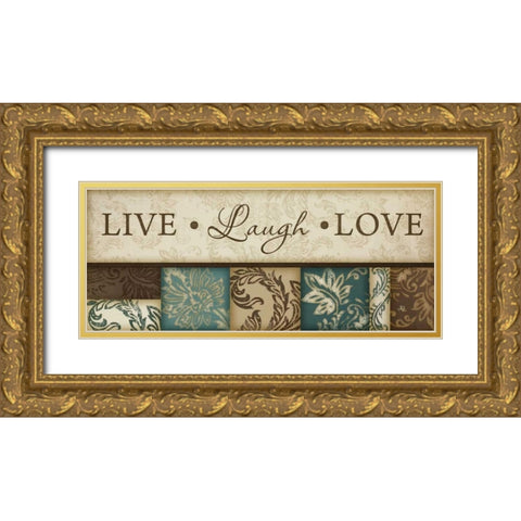 Live Laugh Love Gold Ornate Wood Framed Art Print with Double Matting by Pugh, Jennifer