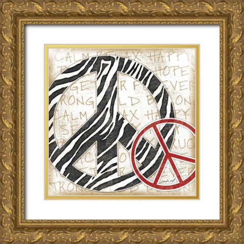 Peace Zebra Gold Ornate Wood Framed Art Print with Double Matting by Pugh, Jennifer