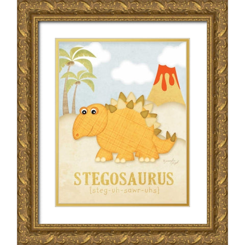 Stegosaurus Gold Ornate Wood Framed Art Print with Double Matting by Pugh, Jennifer