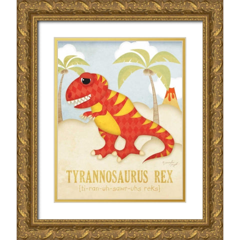 Tyrannosaurus Rex Gold Ornate Wood Framed Art Print with Double Matting by Pugh, Jennifer