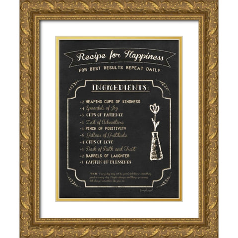 Recipe for Happiness Gold Ornate Wood Framed Art Print with Double Matting by Pugh, Jennifer