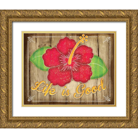 Hibiscus Gold Ornate Wood Framed Art Print with Double Matting by Pugh, Jennifer