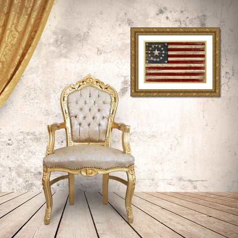 American Flag Gold Ornate Wood Framed Art Print with Double Matting by Pugh, Jennifer