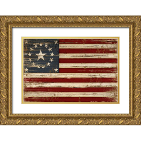 American Flag Gold Ornate Wood Framed Art Print with Double Matting by Pugh, Jennifer