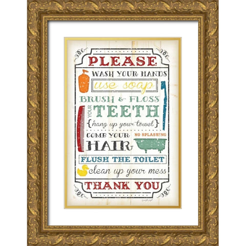 Bathroom Rules Gold Ornate Wood Framed Art Print with Double Matting by Pugh, Jennifer