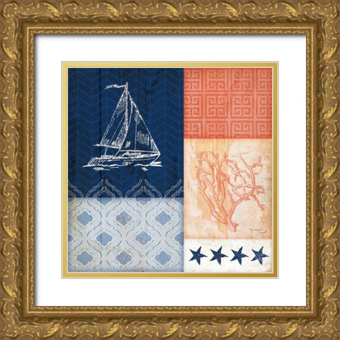 Coral and Navy Coastal II Gold Ornate Wood Framed Art Print with Double Matting by Pugh, Jennifer