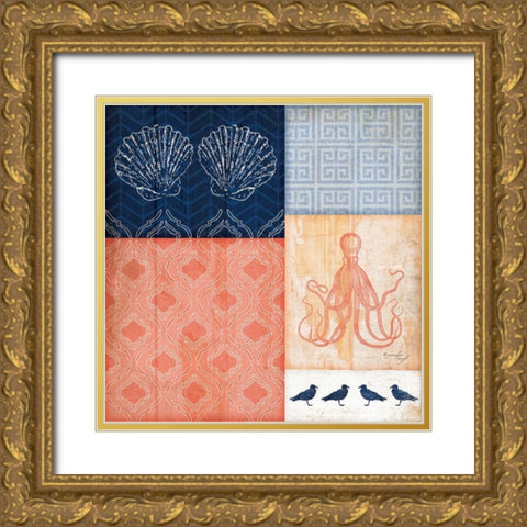 Coral and Navy Coastal III Gold Ornate Wood Framed Art Print with Double Matting by Pugh, Jennifer