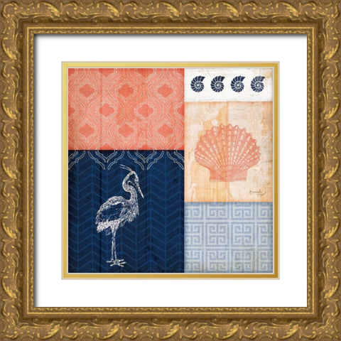 Coral and Navy Coastal IV Gold Ornate Wood Framed Art Print with Double Matting by Pugh, Jennifer