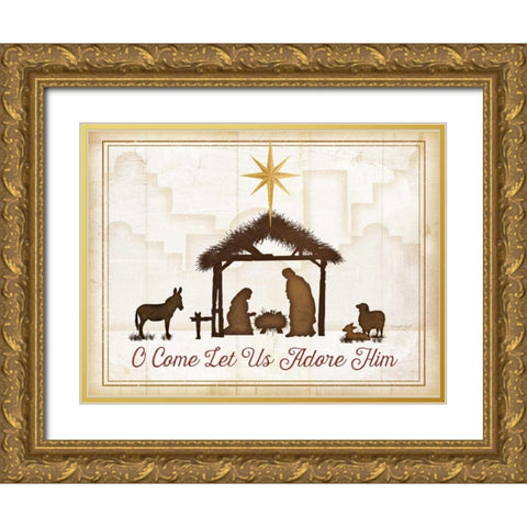 O Come Let Us Adore Him Gold Ornate Wood Framed Art Print with Double Matting by Pugh, Jennifer