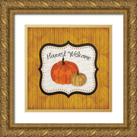 Harvest Welcome Gold Ornate Wood Framed Art Print with Double Matting by Pugh, Jennifer