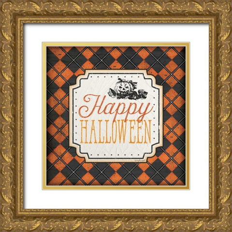 Halloween - Happy Gold Ornate Wood Framed Art Print with Double Matting by Pugh, Jennifer