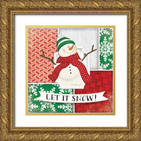 Let It Snow - Snowman Gold Ornate Wood Framed Art Print with Double Matting by Pugh, Jennifer