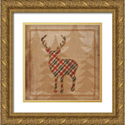 Deer Plaid Gold Ornate Wood Framed Art Print with Double Matting by Pugh, Jennifer