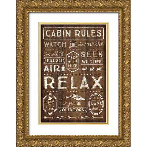Cabin Rules Gold Ornate Wood Framed Art Print with Double Matting by Pugh, Jennifer