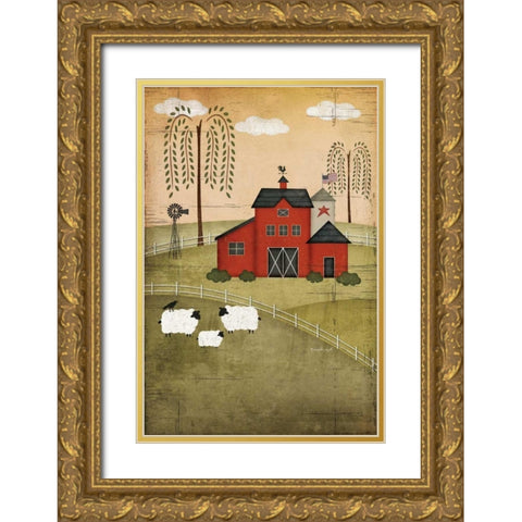 Primitive Barn Gold Ornate Wood Framed Art Print with Double Matting by Pugh, Jennifer